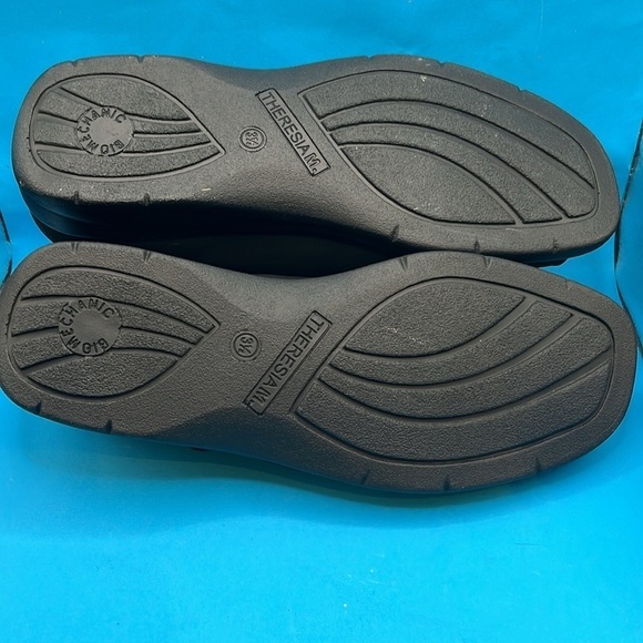 Fits By Theresia M Nubuck Leather Wedge Sandals Genua Two Strap 5  Women’s black - Picture 6 of 9